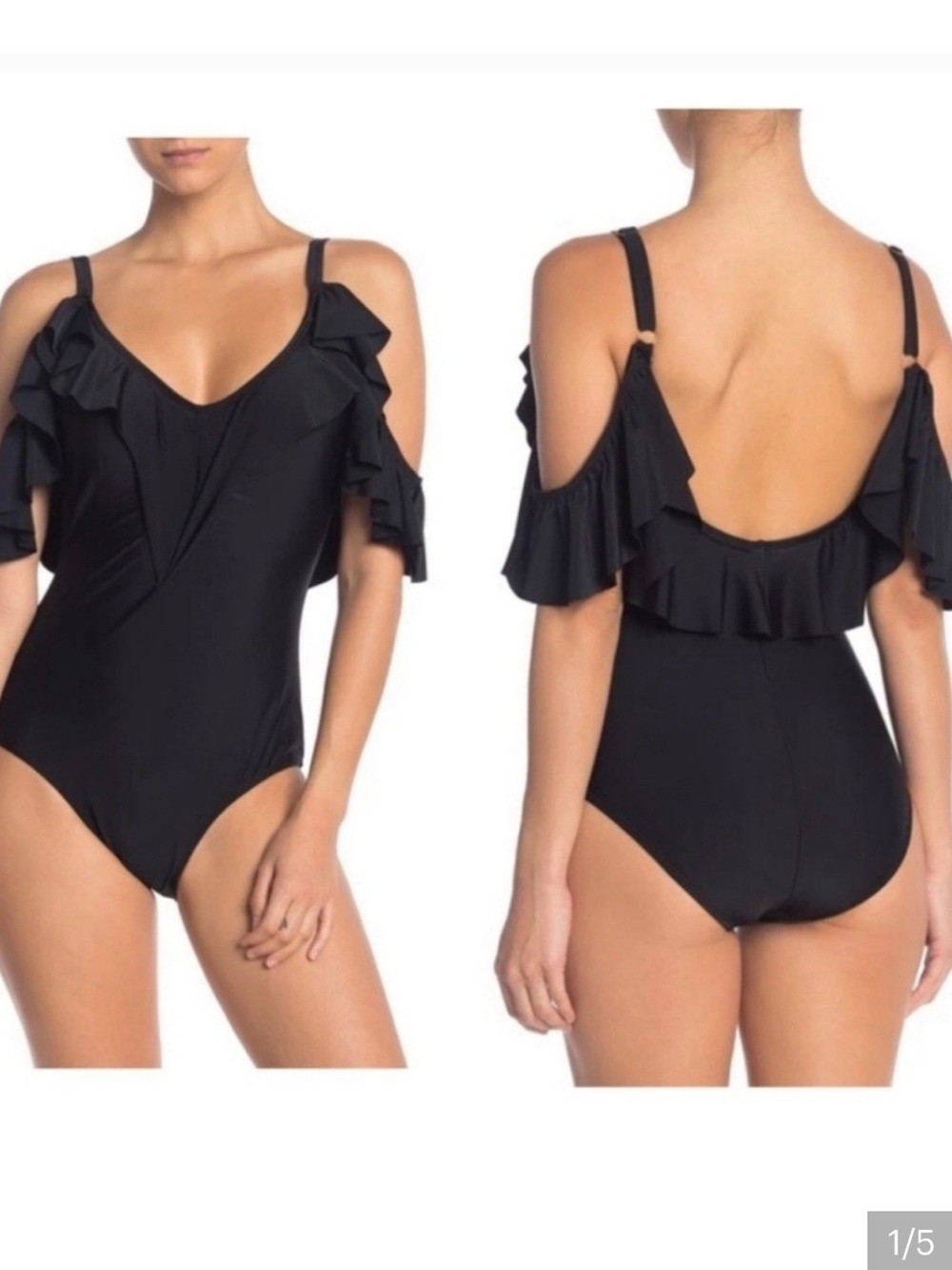 Nicole Miller Black Ruffle Cold-Shoulder One-Piece Swim
